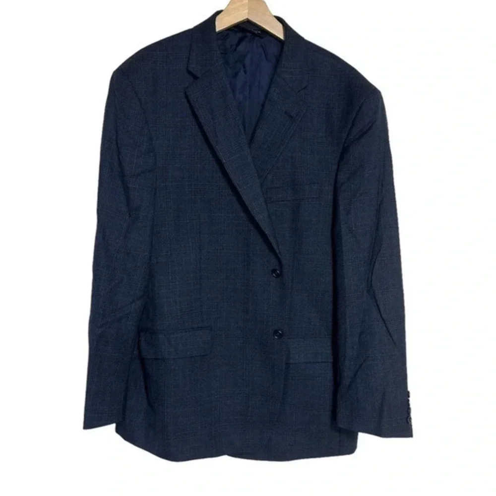 Jos. A. Banks blue Glen check plaid 100% wool tailor fit‎ blazer 48R Preppy